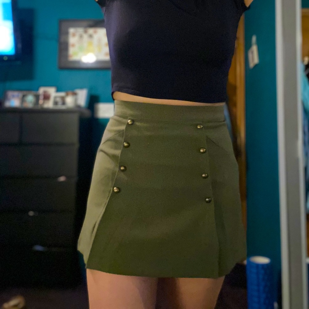 Army Green Button Up Skirt